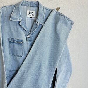 Free People X Lee Union-Alls Womens Light Wash Denim‎ Jumpsuit Striped Large NEW